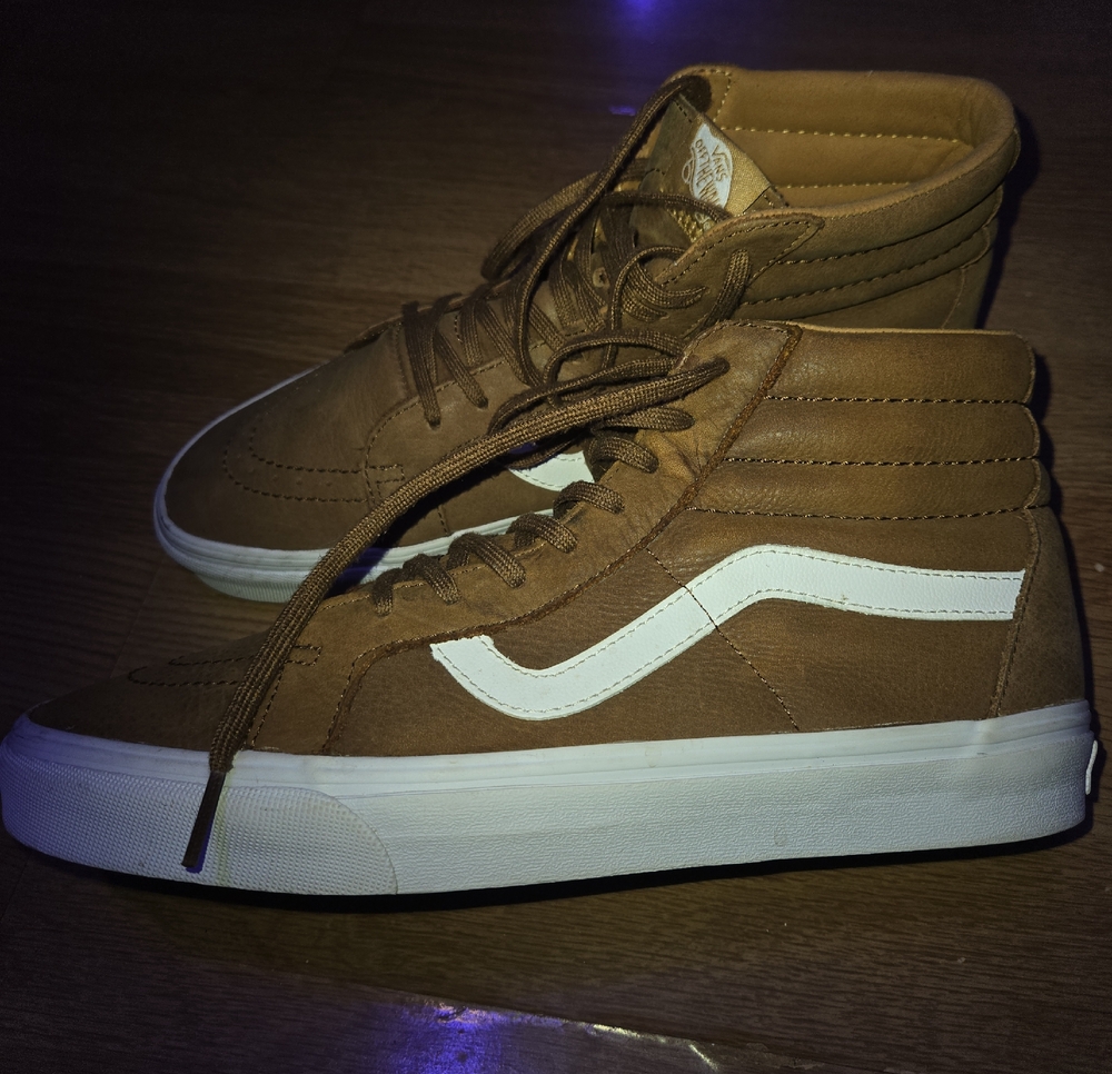 Vans Men’s High-Top Suede Sneakers in Brown with White Side Stripe